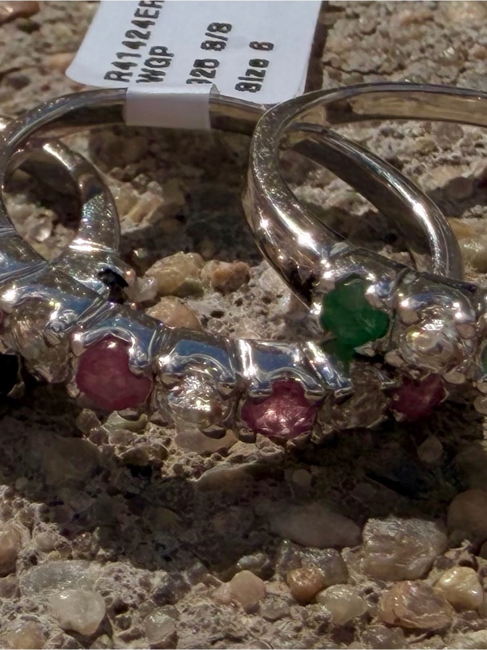14K White Gold Over 925 Silver Multi Gemstone Ring Sapphire Emerald Ruby & Topaz - Picture 7 of 13